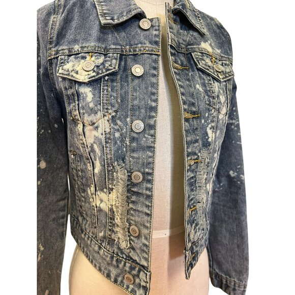 Thread & Supply Distressed Denim Jacket M 100% Cotton Blue - Picture 4 of 7